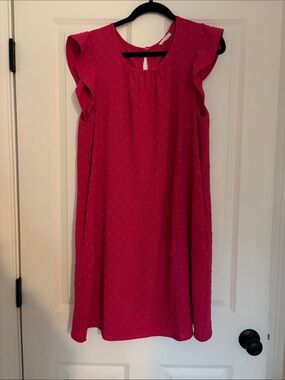 Girls' Flutter Sleeve Casual Dress in Hot Pink